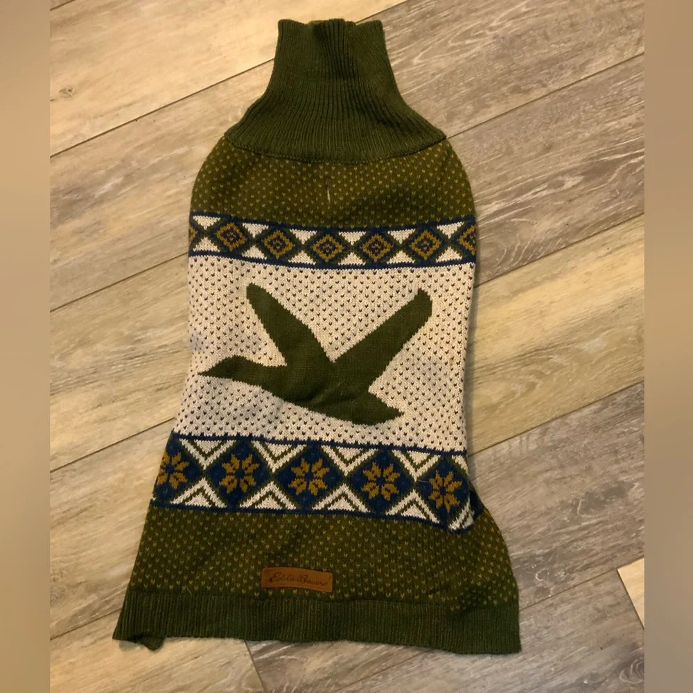 Eddie Bauer Green Bird Pattern Knit Pet Sweater - Size L